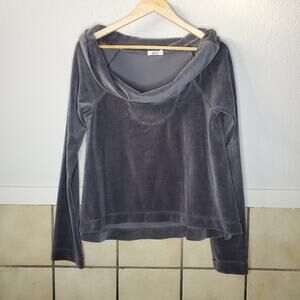 Aiko dark grey velvet long sleeve off the shoulder sweater top Size Large